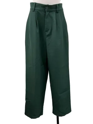 Forest Green High Waisted Straight Cut Pleated Pants