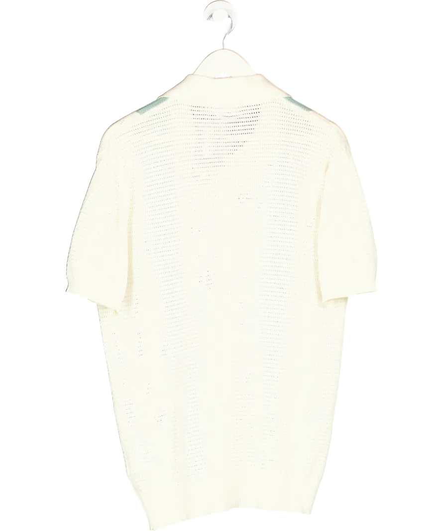 Frescobol Carioca Cream Clemente Stripe Crochet Polo Shirt UK L
