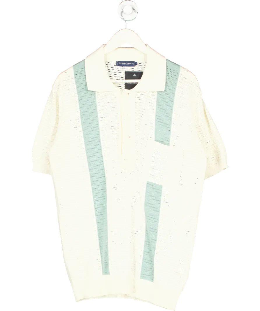 Frescobol Carioca Cream Clemente Stripe Crochet Polo Shirt UK L