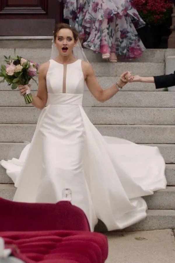 Fresh Satin Sheath Wedding Dress with Plunge Neckline