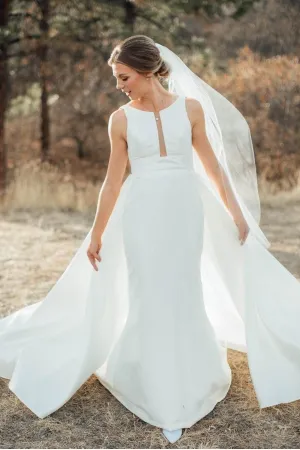 Fresh Satin Sheath Wedding Dress with Plunge Neckline