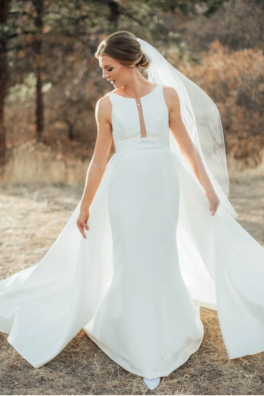Fresh Satin Sheath Wedding Dress with Plunge Neckline