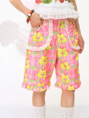 FRUITS Cake Illustration Shorts | Lace-Trimmed Culottes