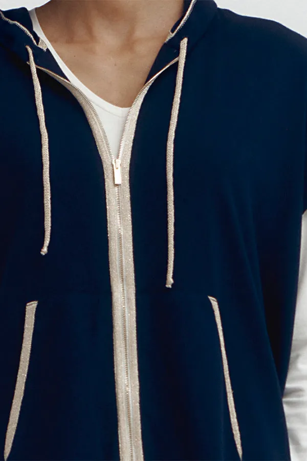 GAPPLE87 BLUE SHORT SLEEVE HOODED SWEATSHIRT
