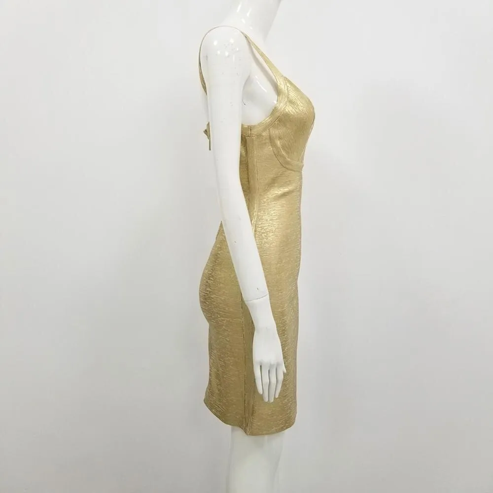 Gold Foiling Print Spaghetti Straps Rayon Bandage Dress
