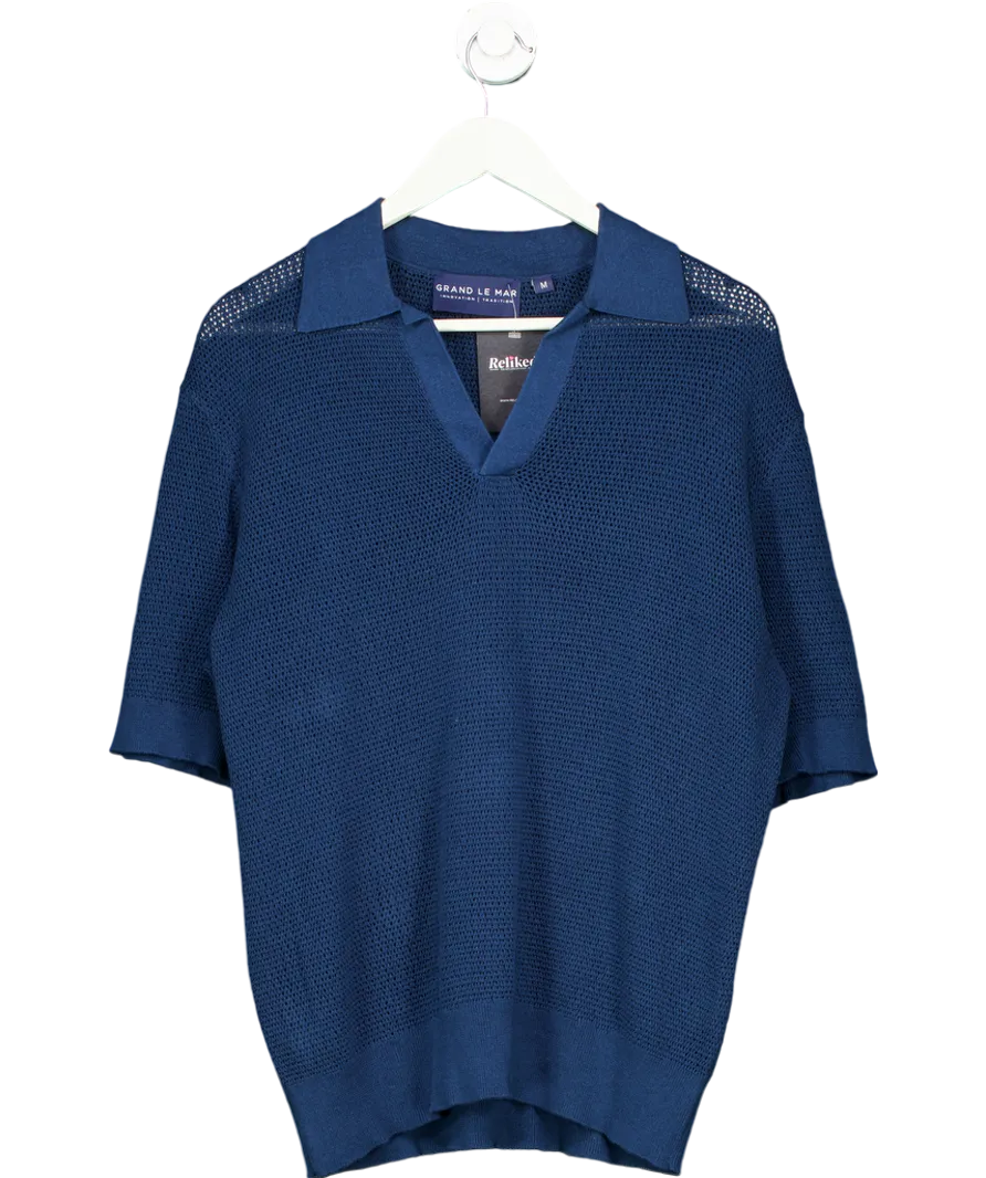Grand Le Mar Blue Knitted Short Sleeve Jersey Polo UK M