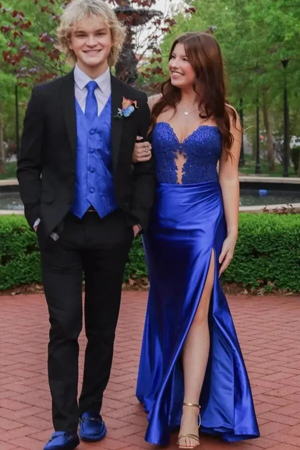 Green Satin Ruched Sheath Sweetheart Long Prom Dresses With Slit, SLP033