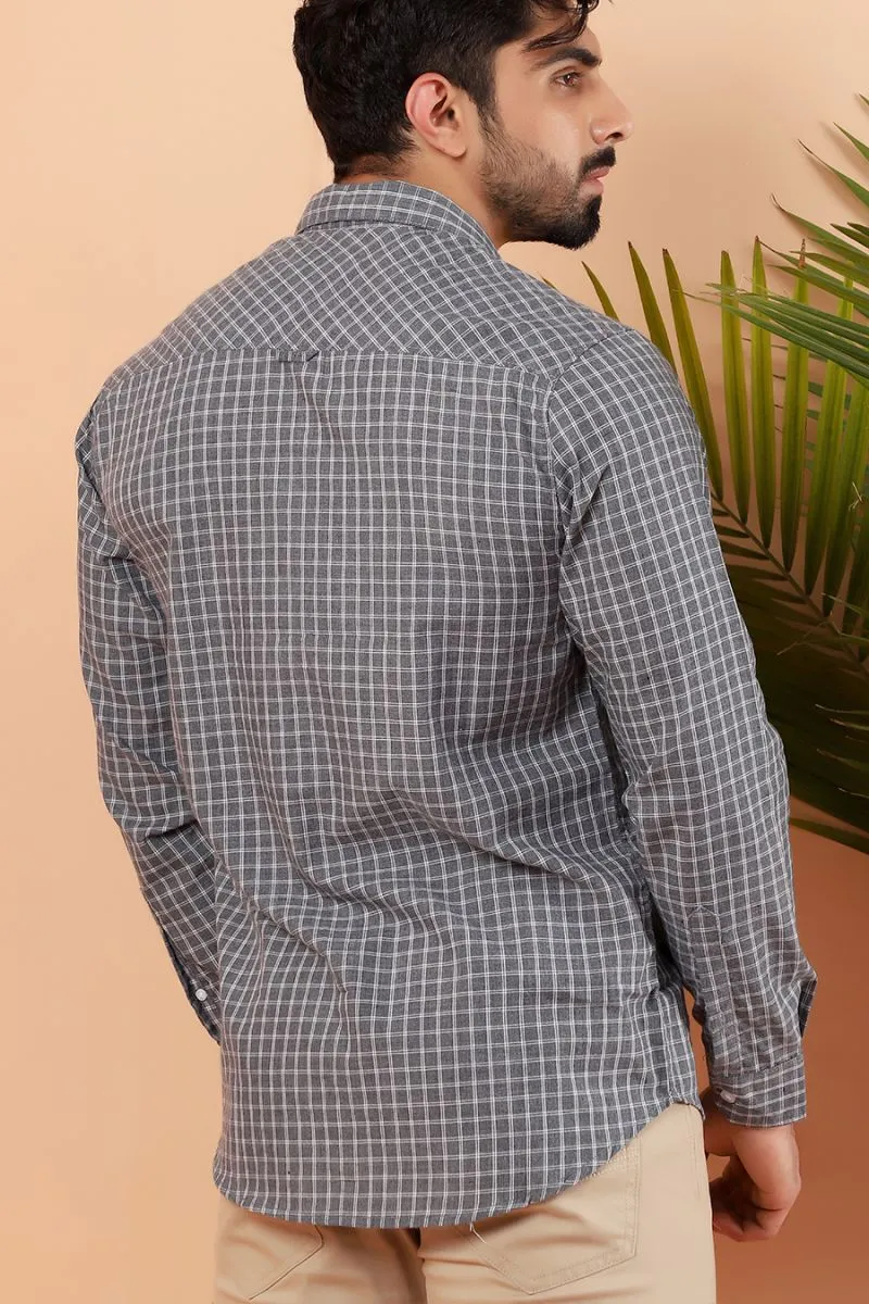Grey Checkered Casual Shirt FS Regular Fit