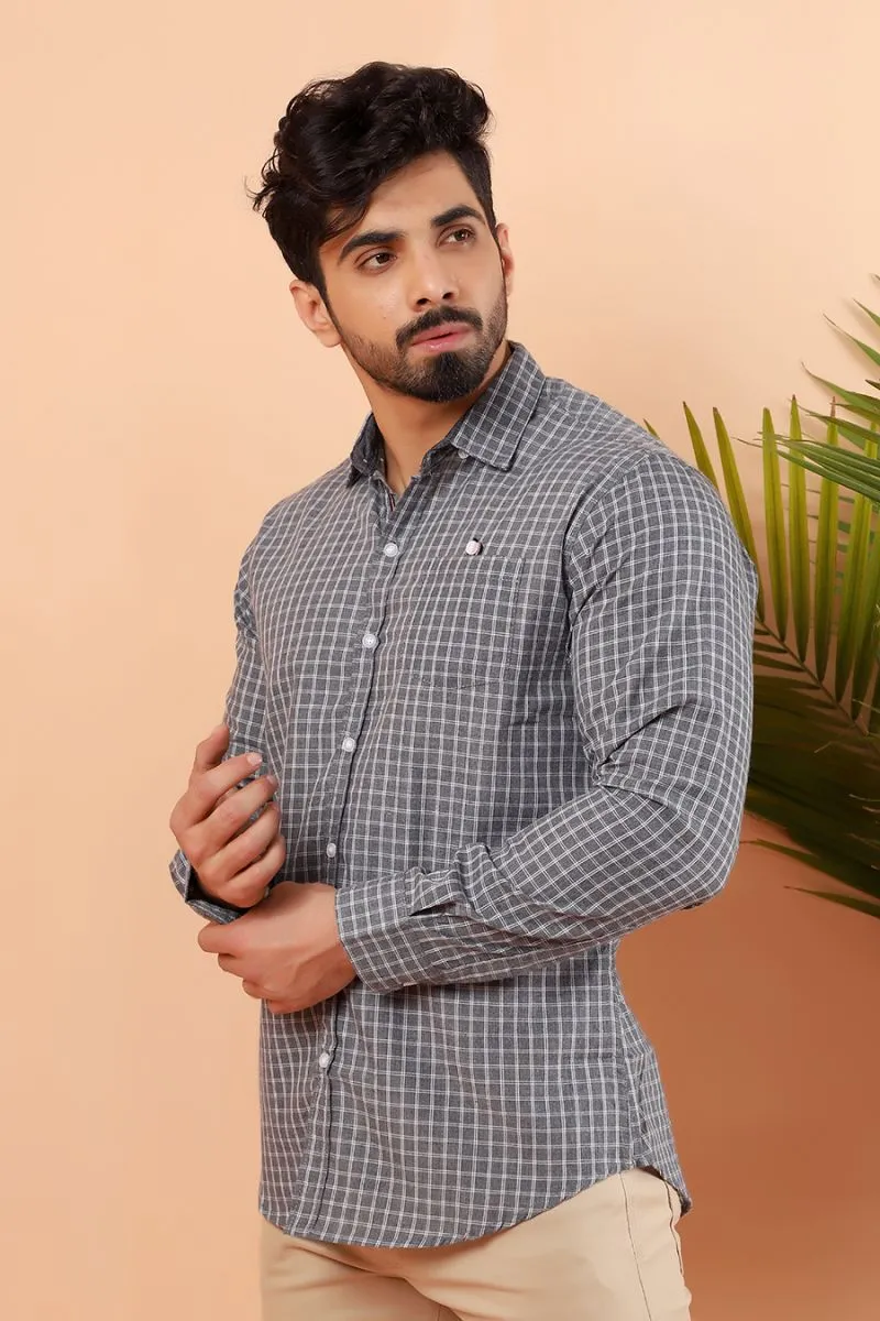 Grey Checkered Casual Shirt FS Regular Fit