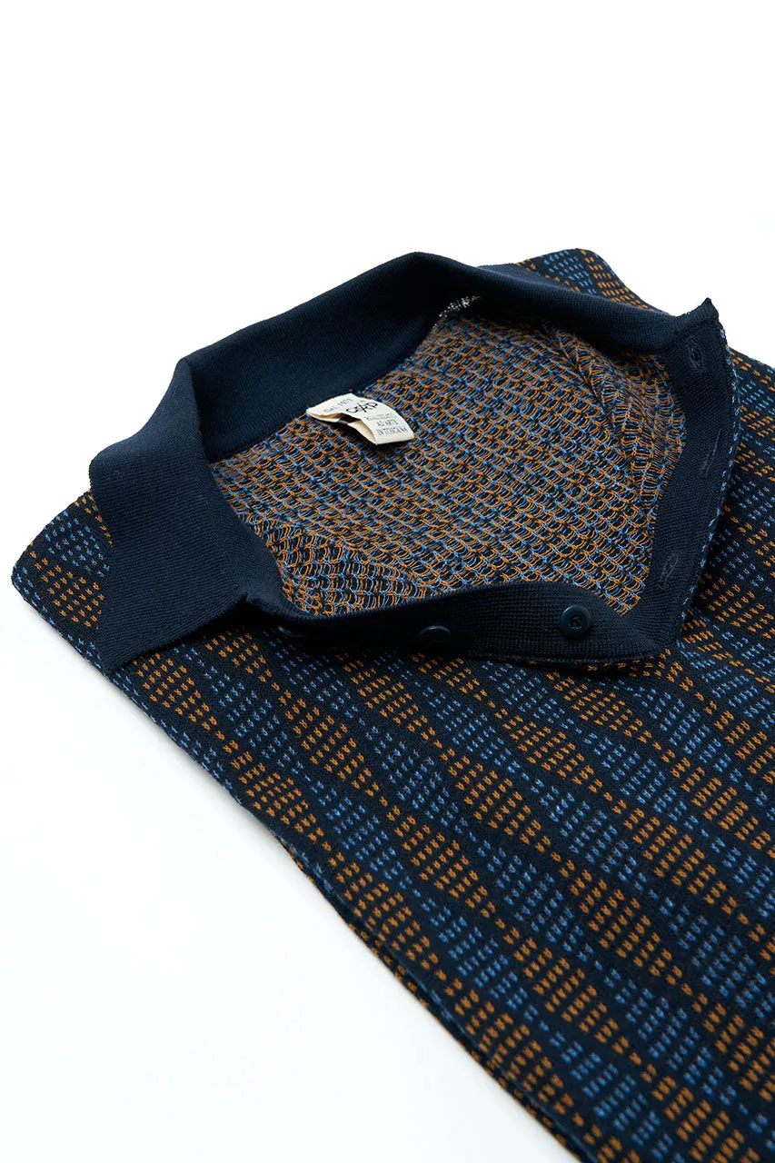 GRP Knitwear 3-Button-Polo Rombo Knit Blue/Orange/Indigo