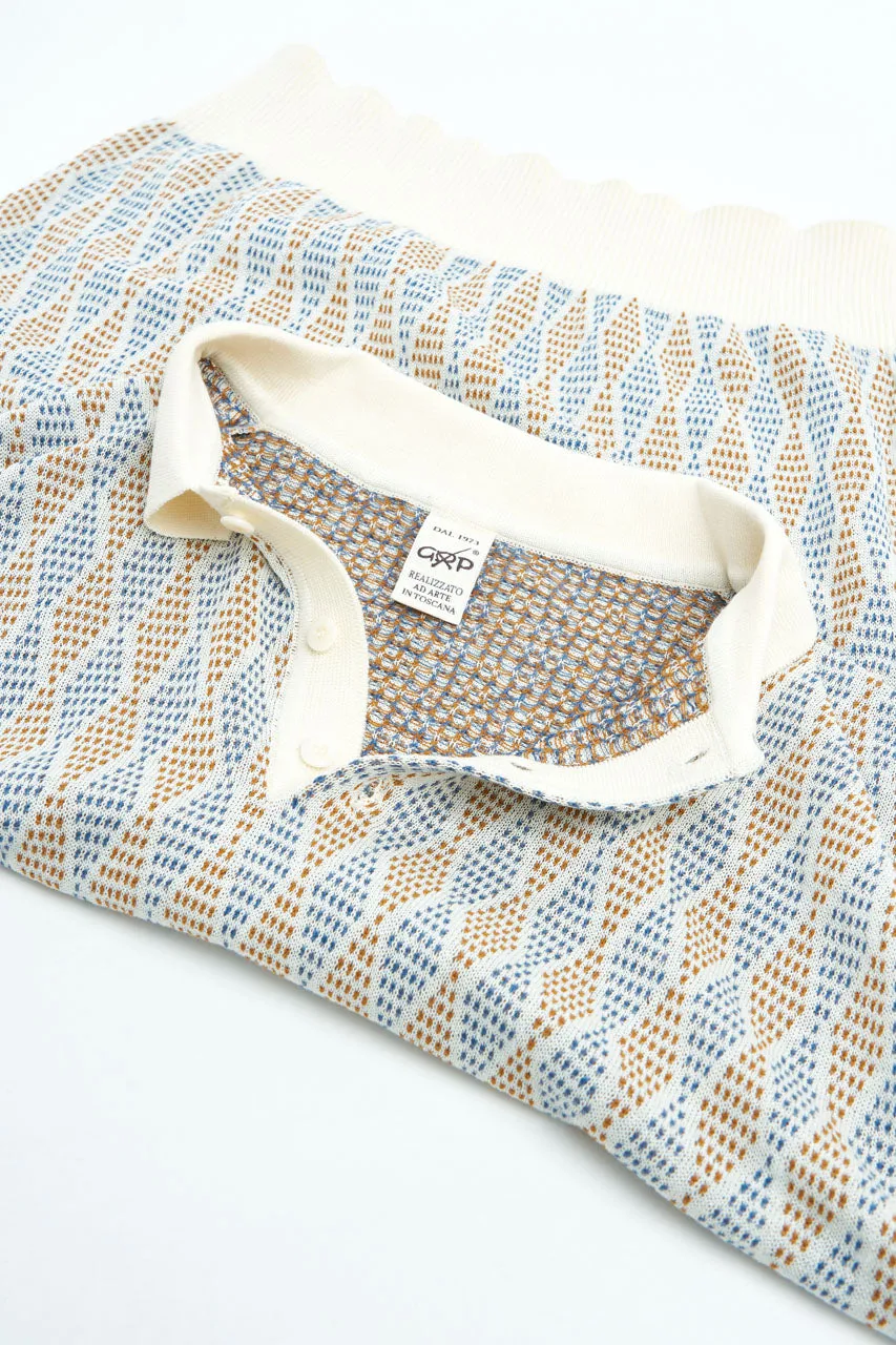 GRP Knitwear 3-Button-Polo Rombo Knit Ecru/Orange/Indigo