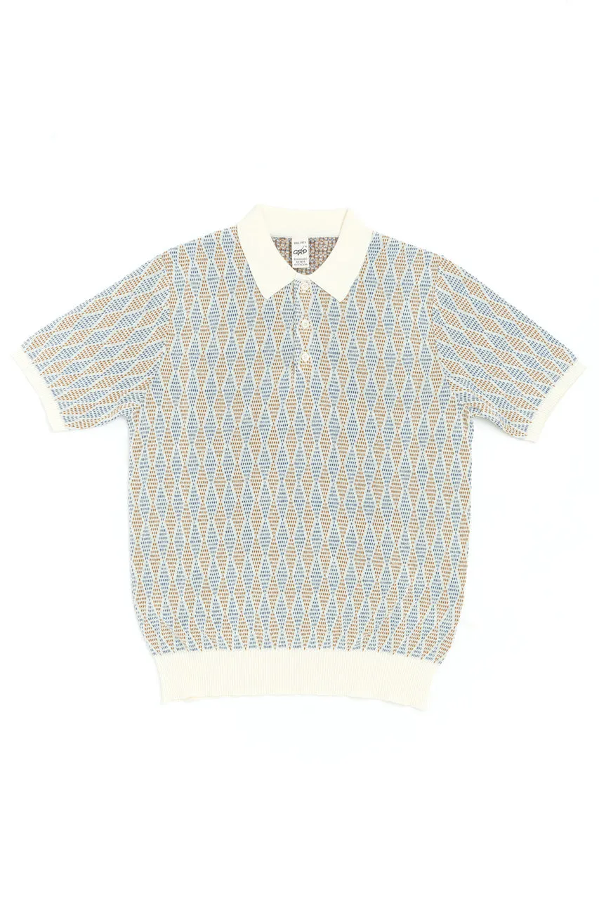 GRP Knitwear 3-Button-Polo Rombo Knit Ecru/Orange/Indigo