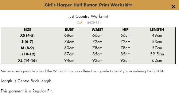 GWLS2509 Just Country Girl's Harper Half Button Workshirt Sea Mist