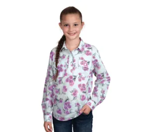 GWLS2509 Just Country Girl's Harper Half Button Workshirt Sea Mist
