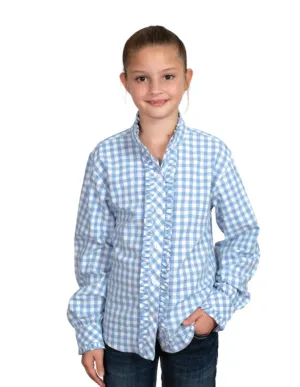GWLS2511 Just Country Girls Gracie Frills Full Button Print Work shirt Cornflower Blue Check