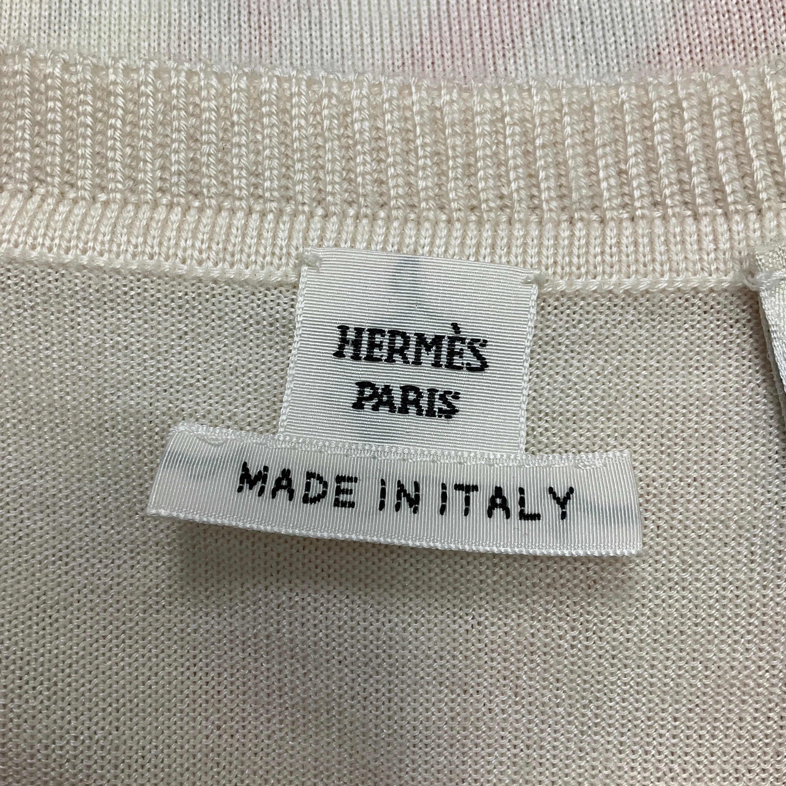 Hermes Ivory / Orange Scarf Print Short Sleeved Knit Sweater