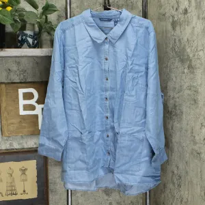 Isaac Mizrahi Live! Plus Size TRUE DENIM Button Front Shirt Light Indigo 26W