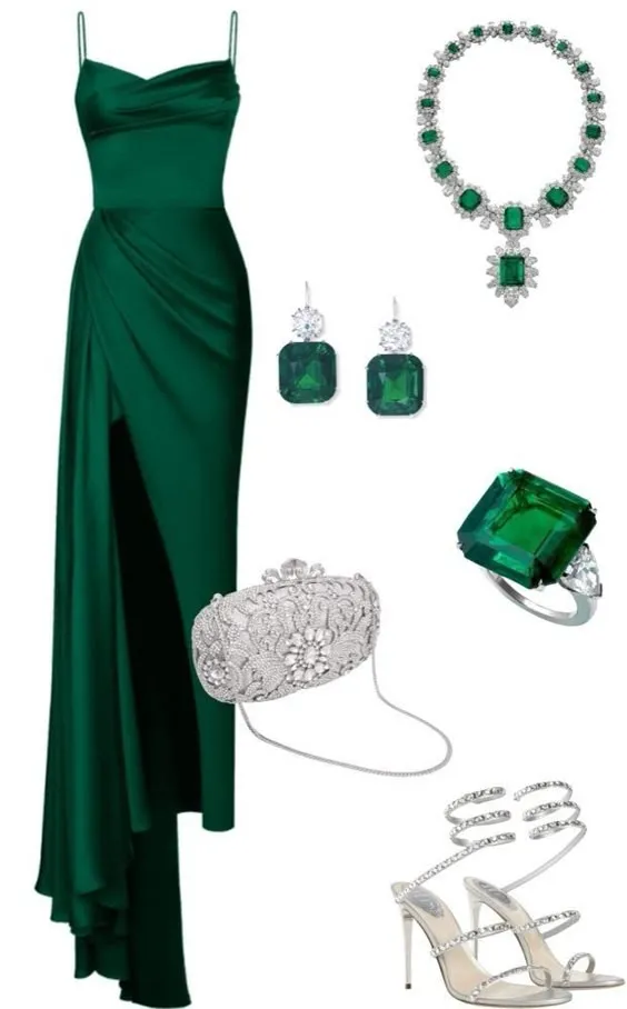JazzHer Elegant Sheath Spaghetti Straps Green Slit Long Prom Dresses Evening Dress (PRE-ORDER)
