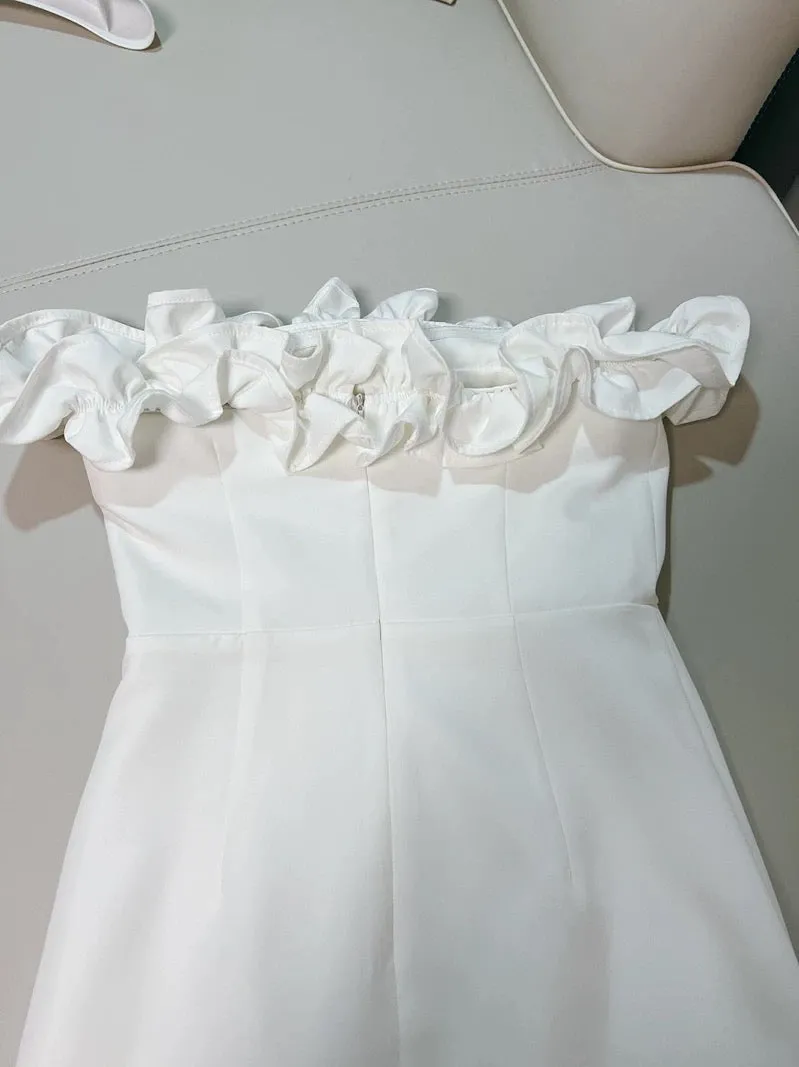 JazzHer Sexy Sheath Off The Shoulder White Satin Short Homecoming Dresses th Birthday Outfit (PRE-ORDER)