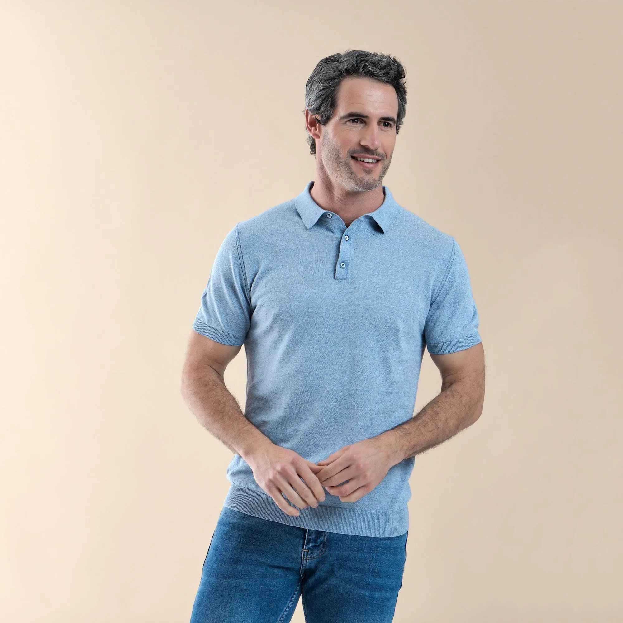 Knitted linen/cotton blend polo