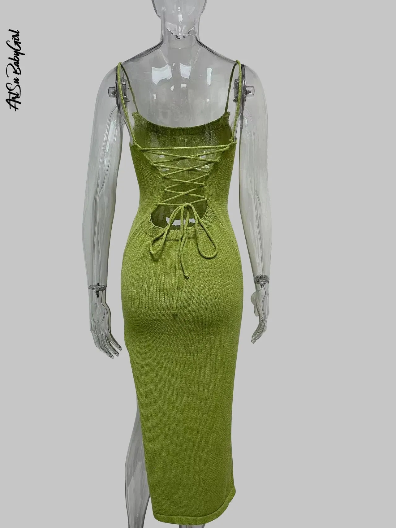 Knitted Midi Sleeveless Backless Long Dress