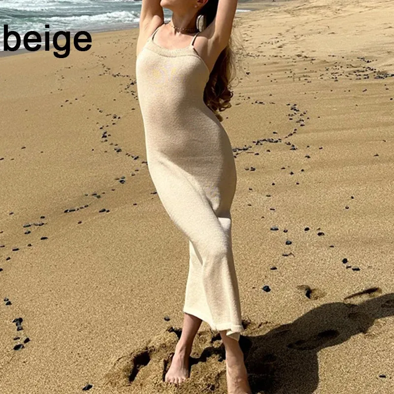 Knitted Midi Sleeveless Backless Long Dress