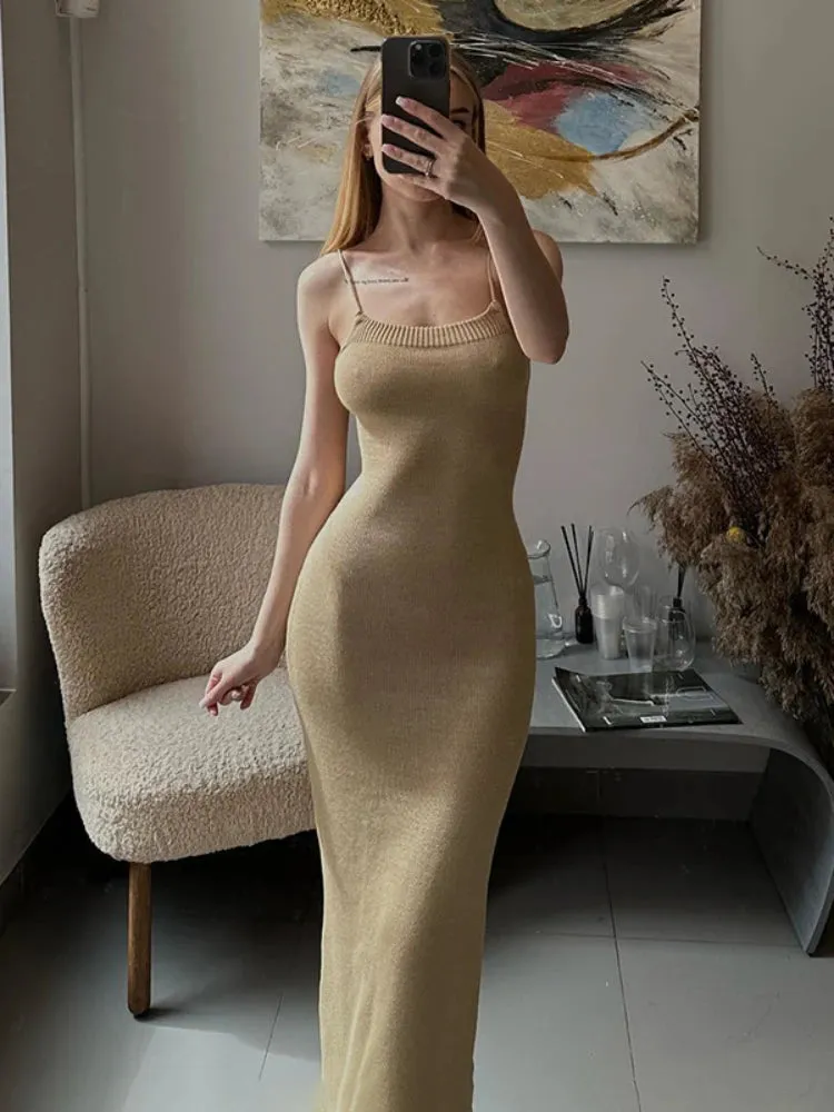 Knitted Midi Sleeveless Backless Long Dress