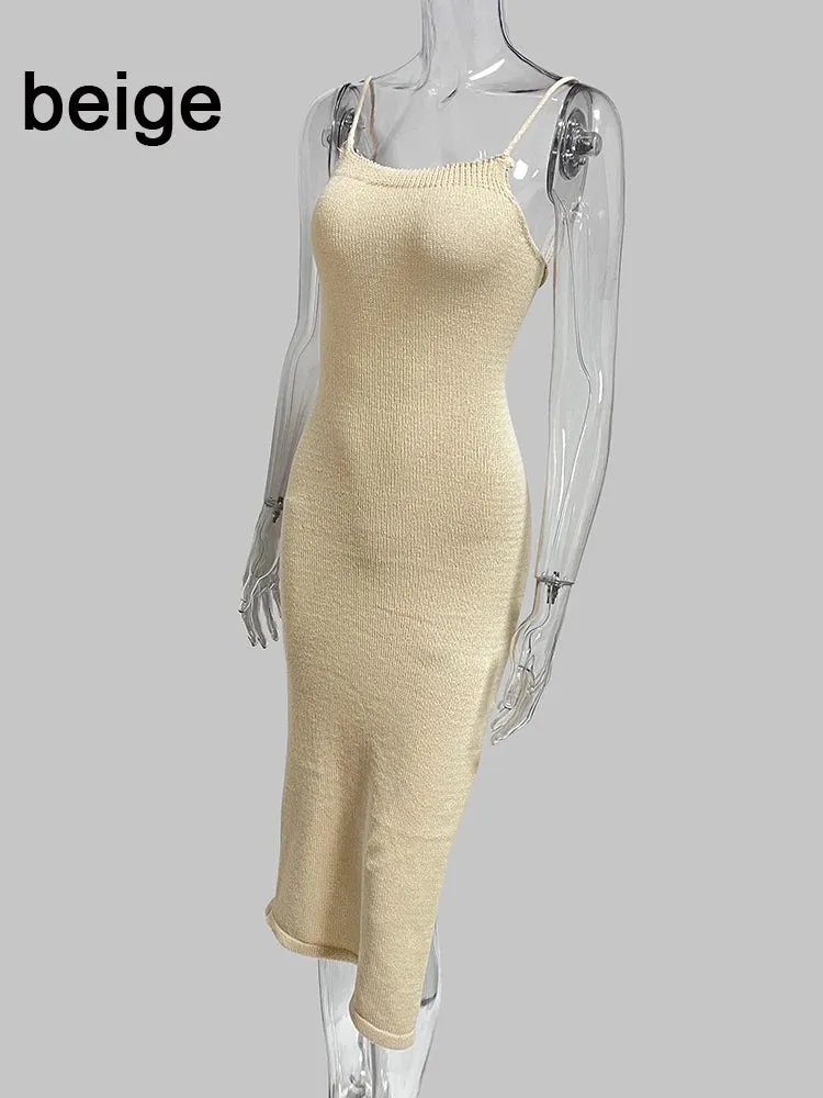 Knitted Midi Sleeveless Backless Long Dress