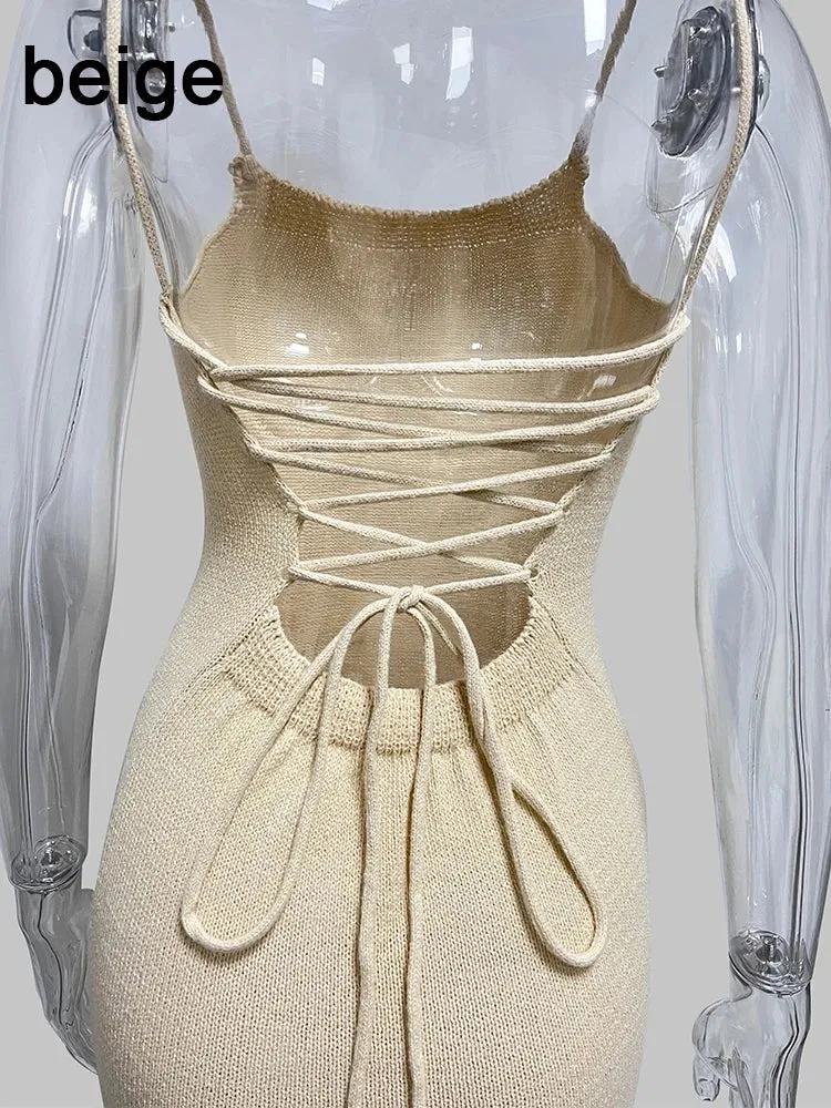 Knitted Midi Sleeveless Backless Long Dress