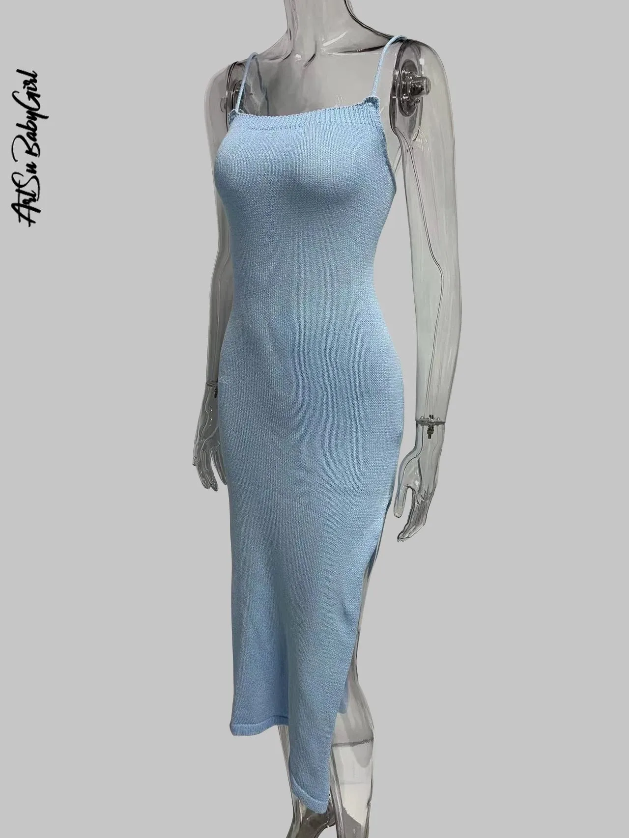 Knitted Midi Sleeveless Backless Long Dress