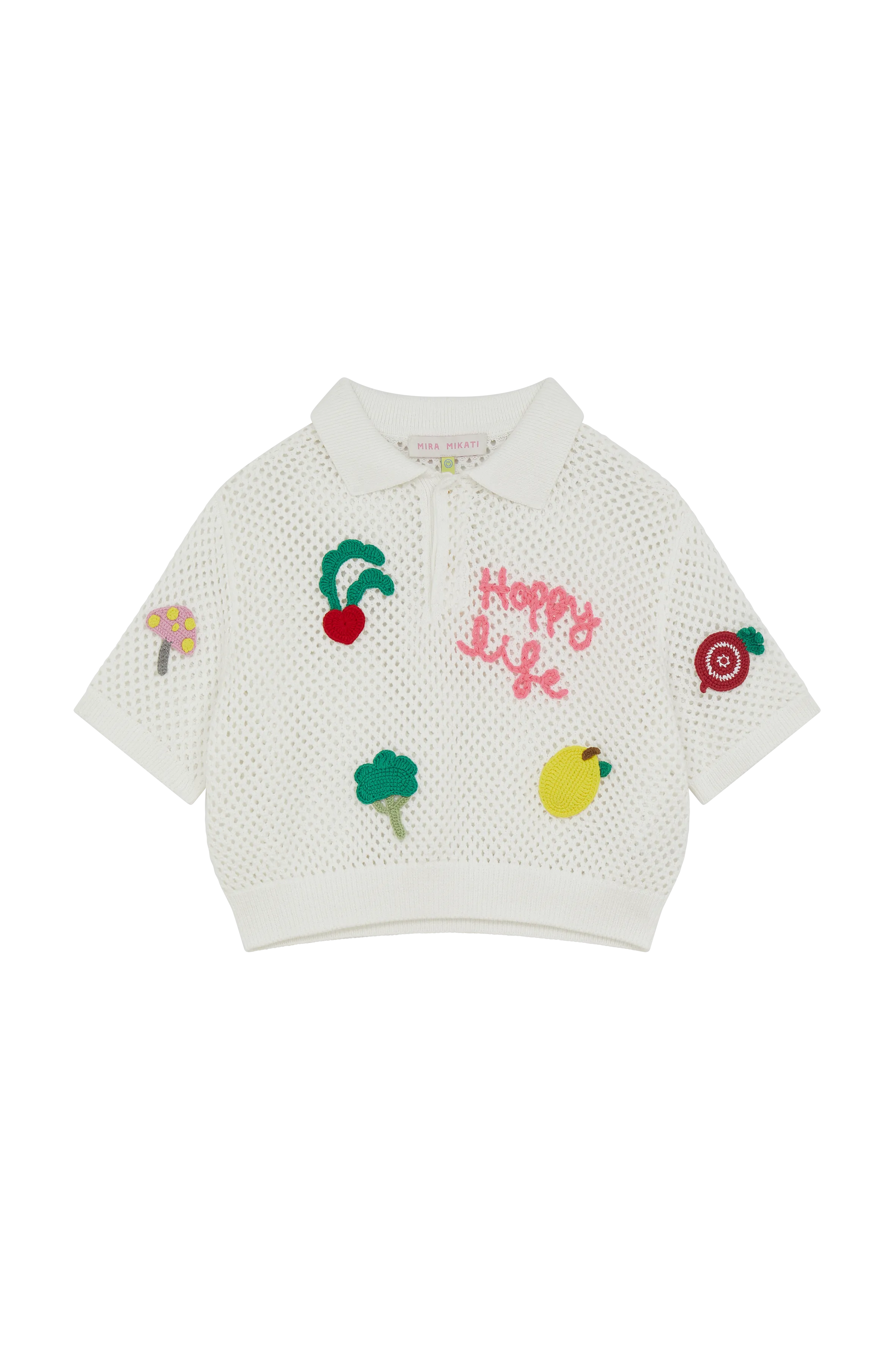 Knitted Polo Top With Crochet Patches