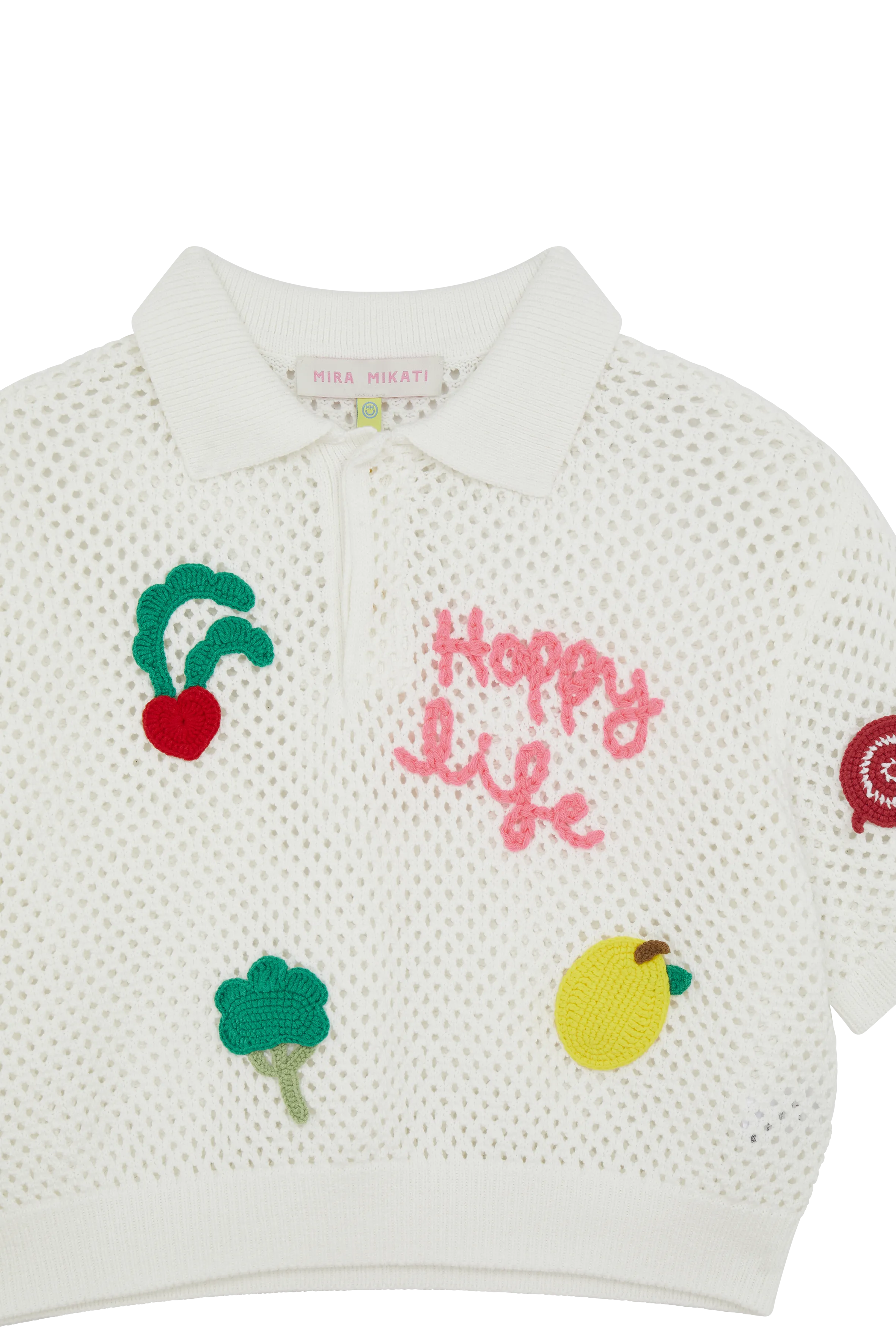 Knitted Polo Top With Crochet Patches