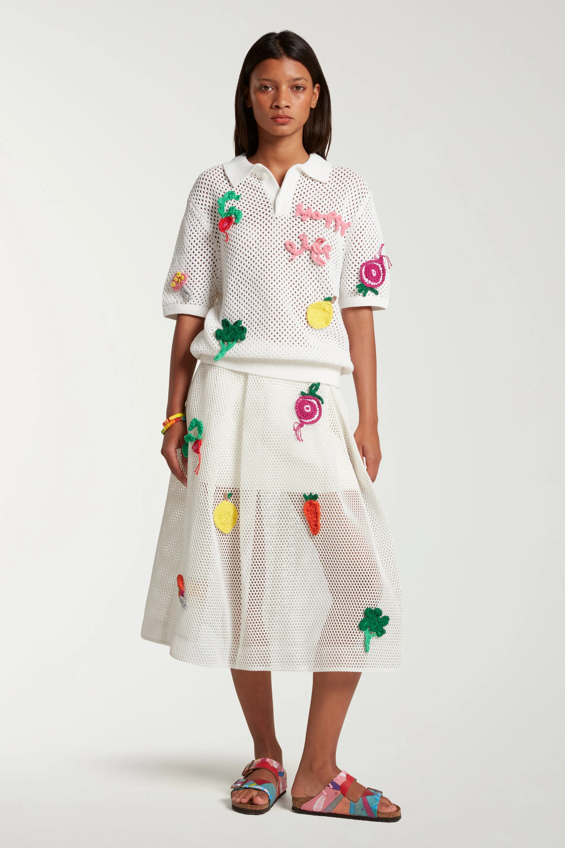 Knitted Polo Top With Crochet Patches