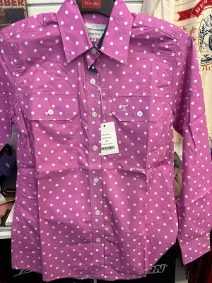 Ladies abbey full button dot short pink