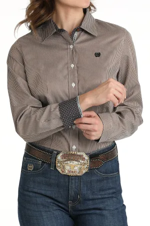 LADIES NAVY STRIPE TENCEL LONG SLEEVE SHIRT