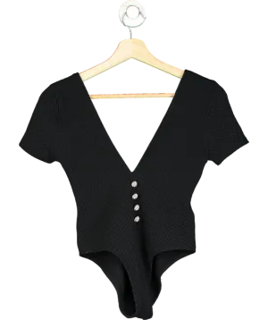 leslie amon Black Short Sleeve Textured Bodysuit With Dominate Jewels UK S