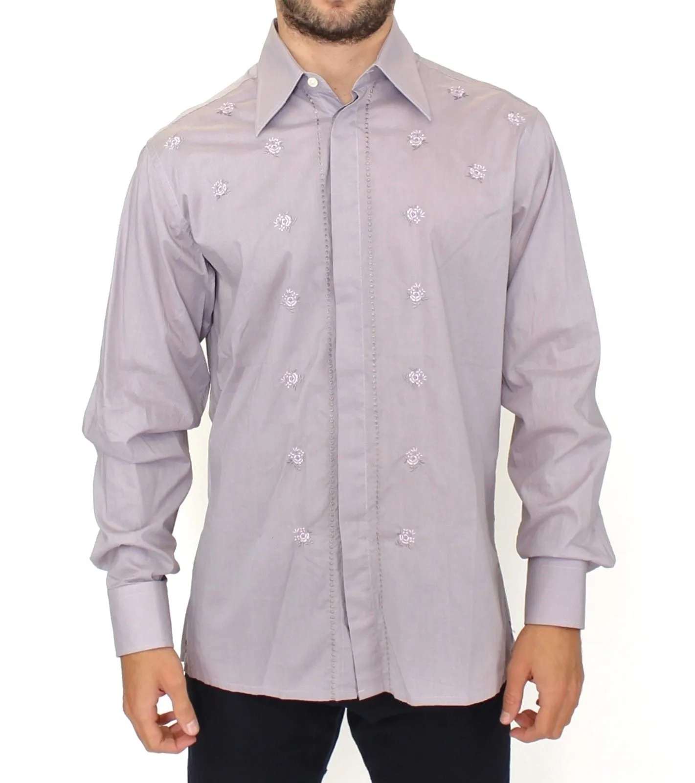 Light Purple Floral Cotton Casual Shirt Top