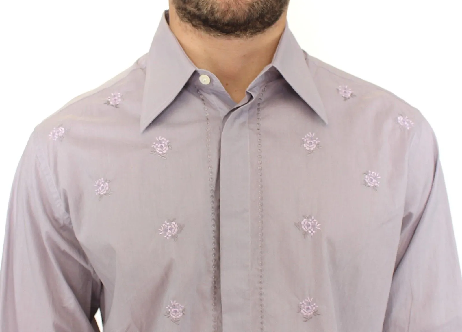 Light Purple Floral Cotton Casual Shirt Top
