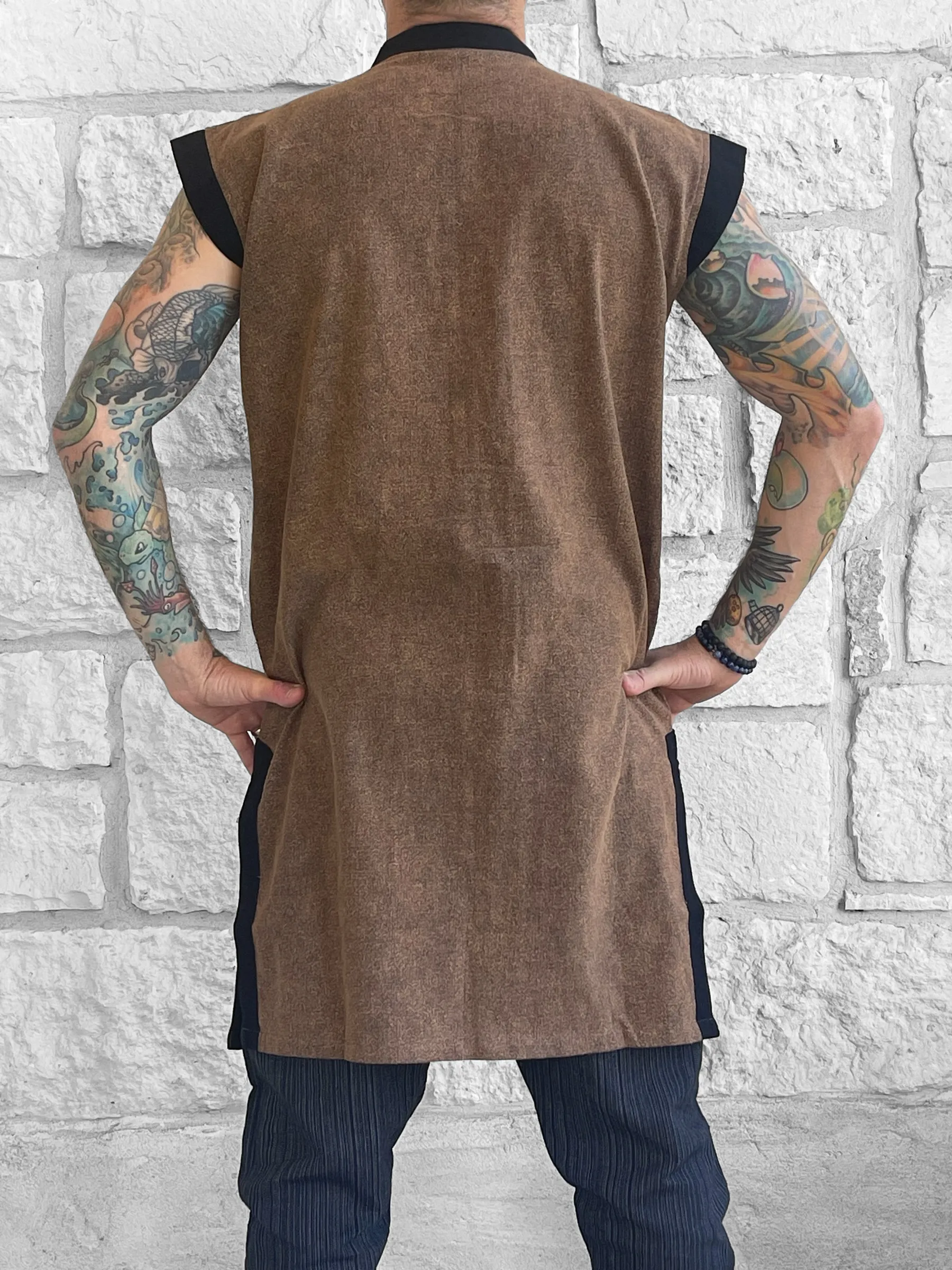 'Long Pirate Vest' - Stone Brown/Metal Buttons