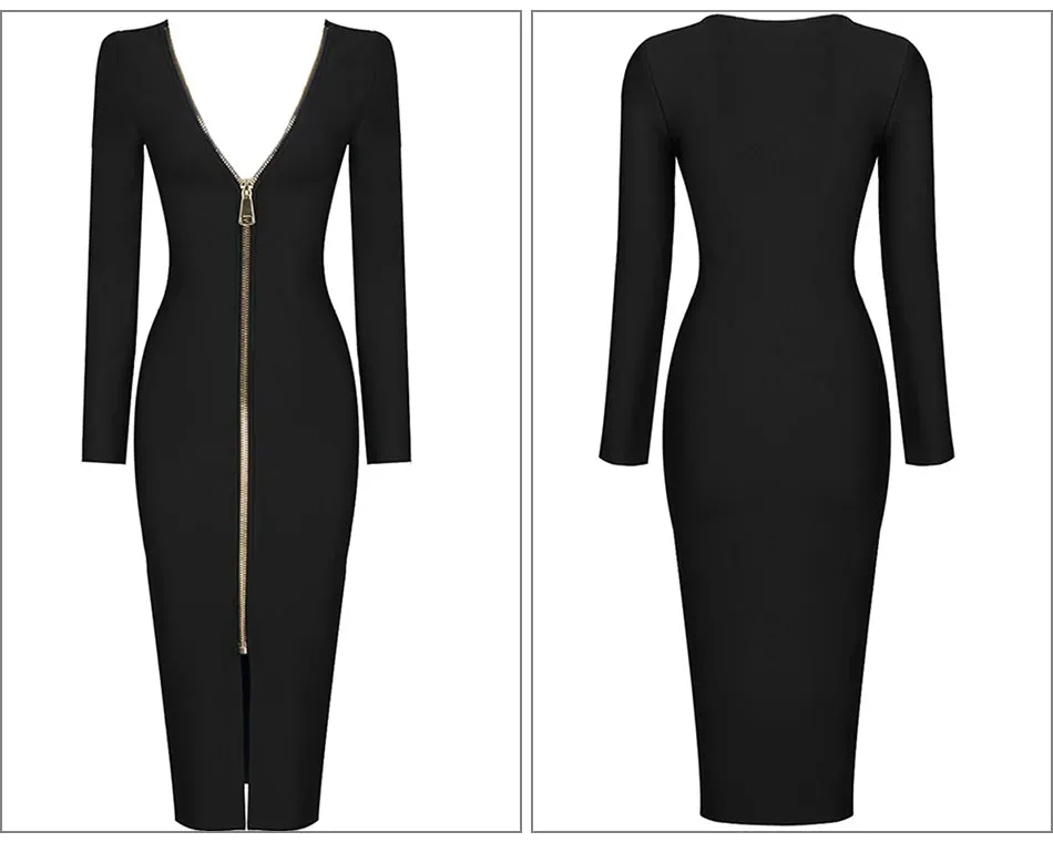 Long Sleeve Bandage Hollow Out Backless Club Dress