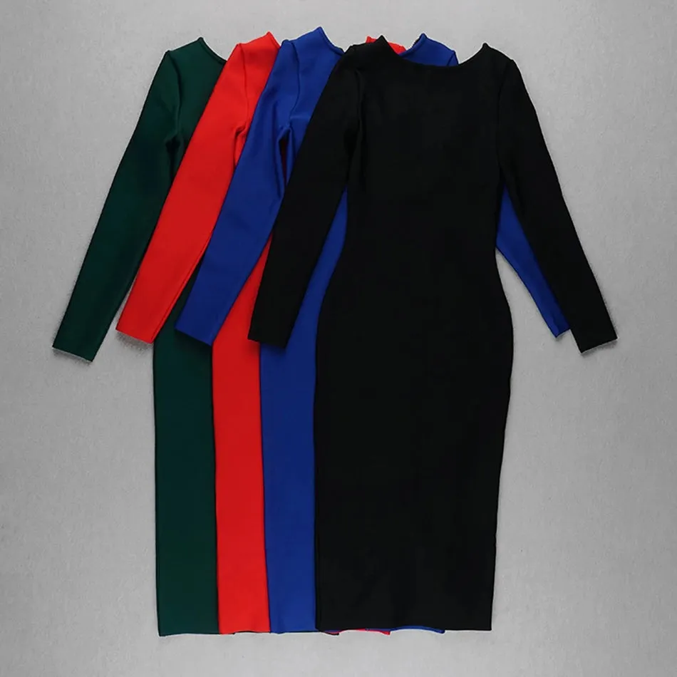 Long Sleeve Bandage Hollow Out Backless Club Dress