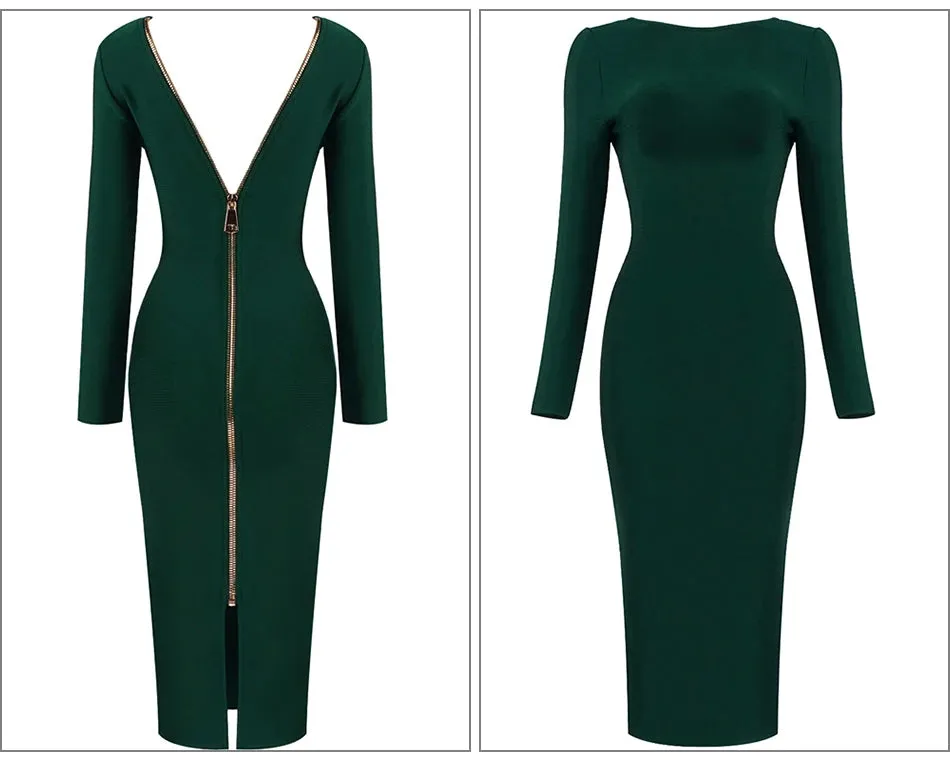 Long Sleeve Bandage Hollow Out Backless Club Dress