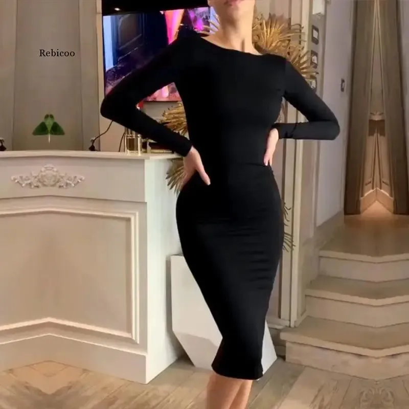 Long Sleeve Bandage Hollow Out Backless Club Dress