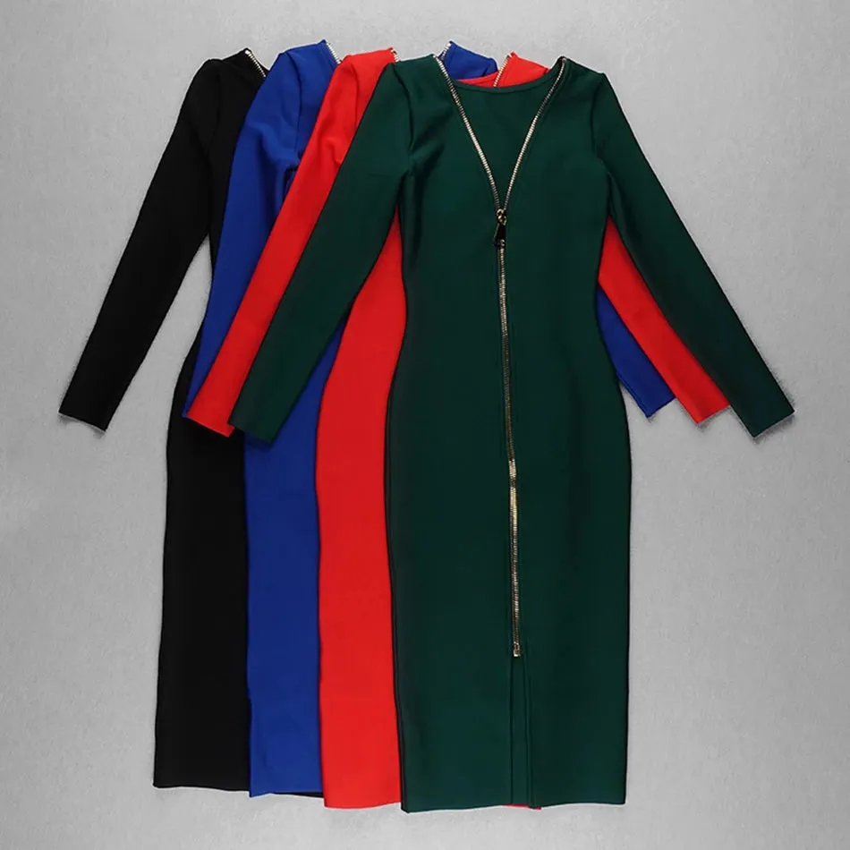 Long Sleeve Bandage Hollow Out Backless Club Dress