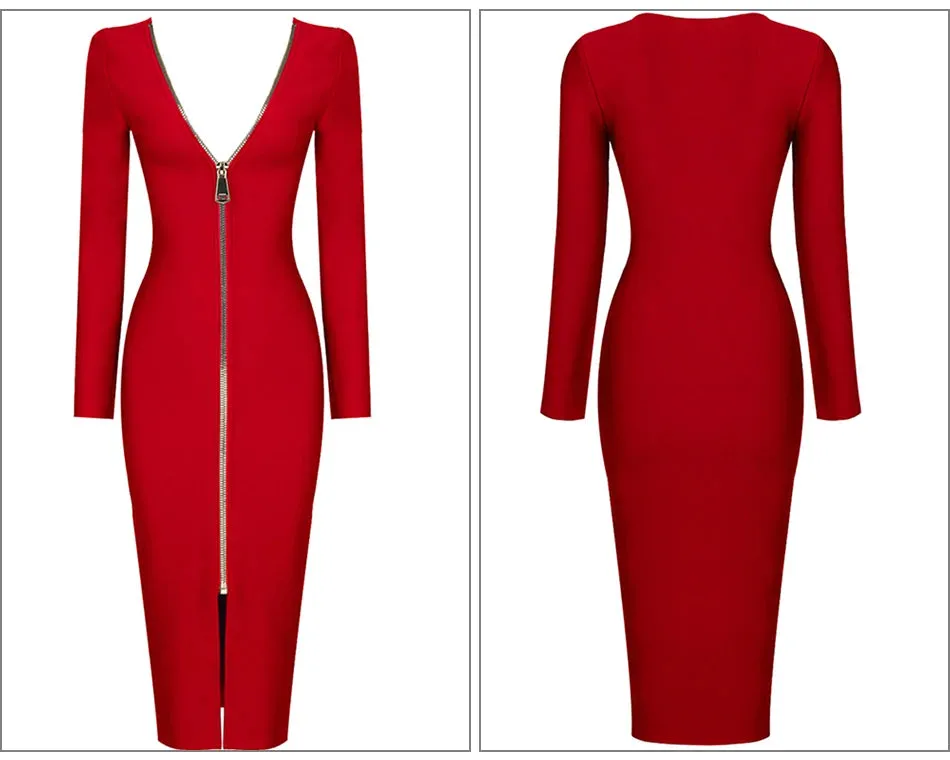 Long Sleeve Bandage Hollow Out Backless Club Dress