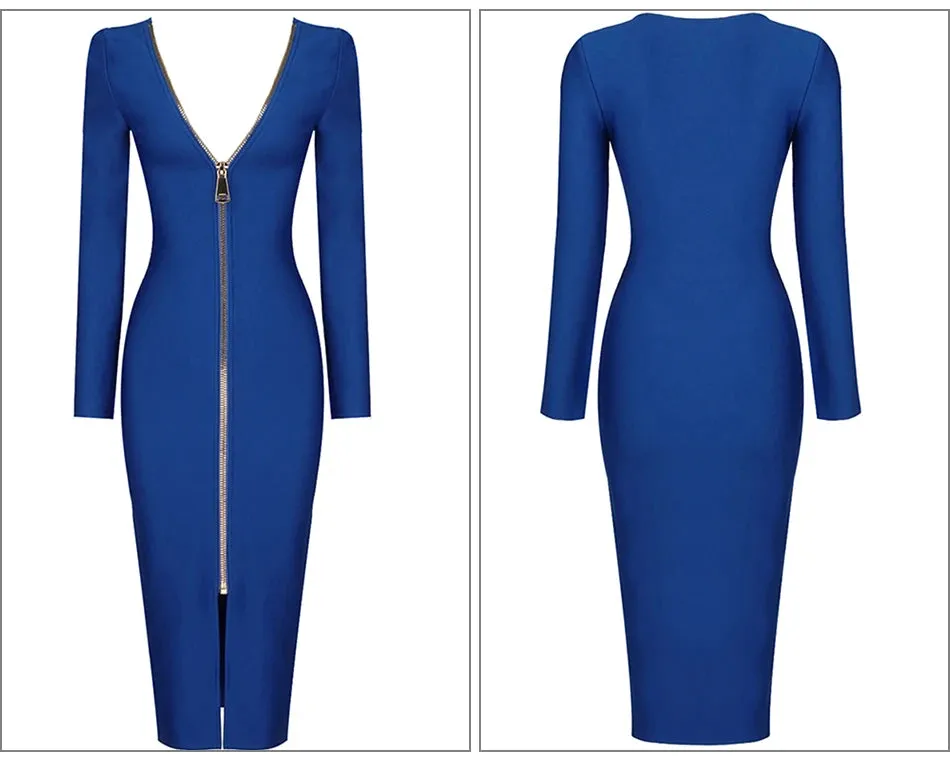 Long Sleeve Bandage Hollow Out Backless Club Dress