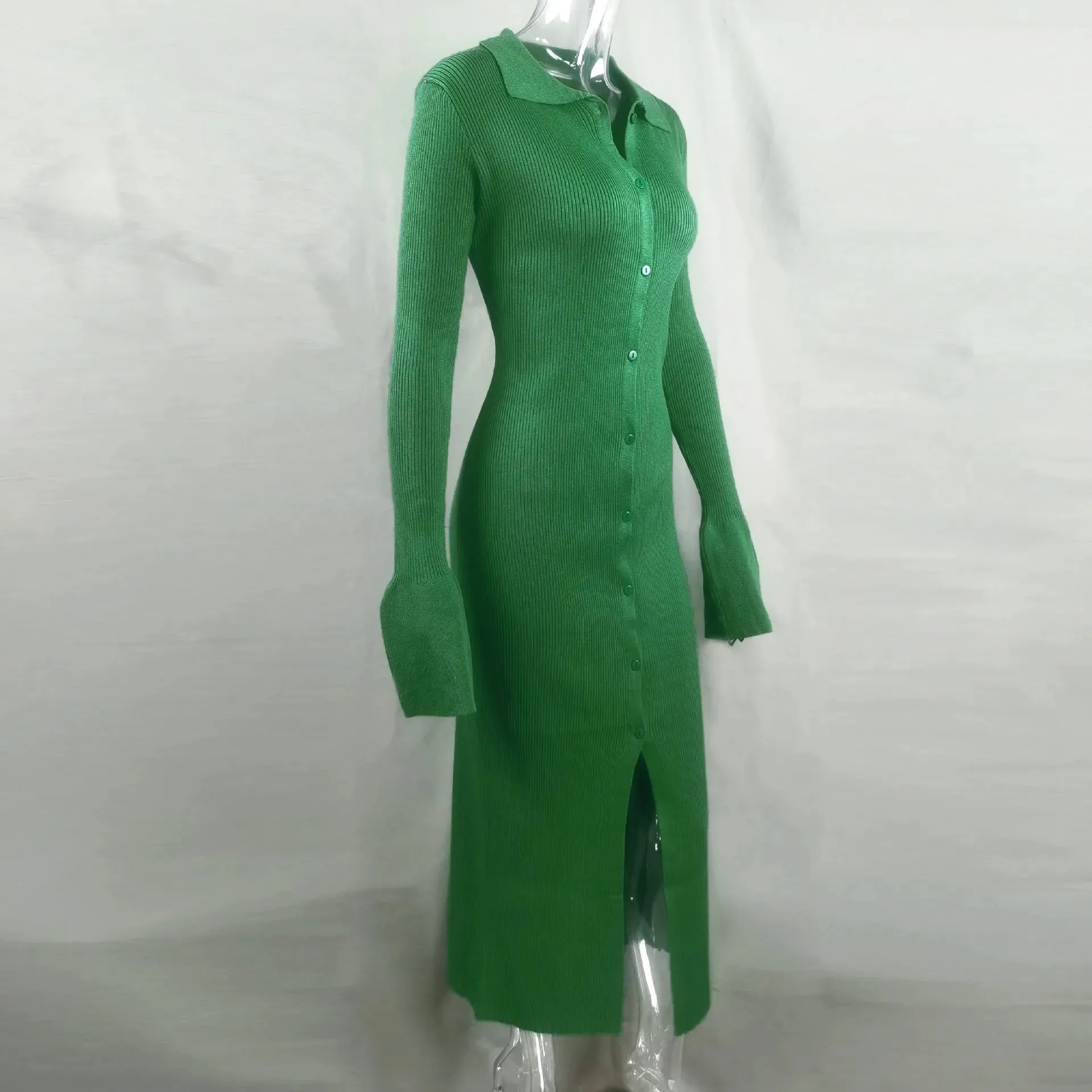 Long Sleeve Bodycon Knitted Maxi Sweater Lady Elegant Long Dress