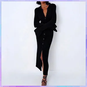 Long Sleeve Bodycon Knitted Maxi Sweater Lady Elegant Long Dress