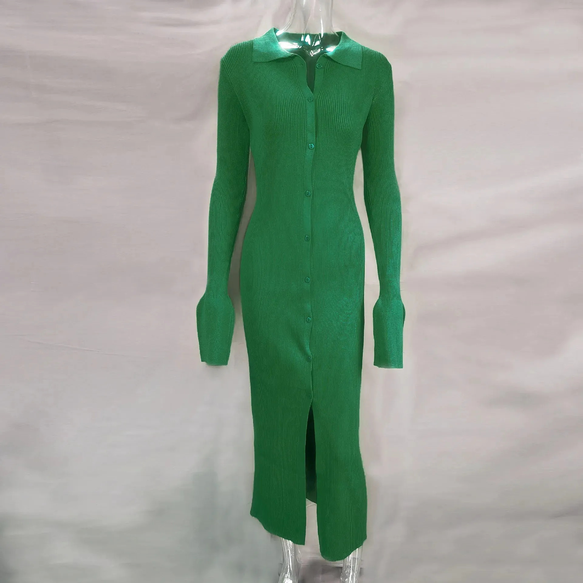Long Sleeve Bodycon Knitted Maxi Sweater Lady Elegant Long Dress