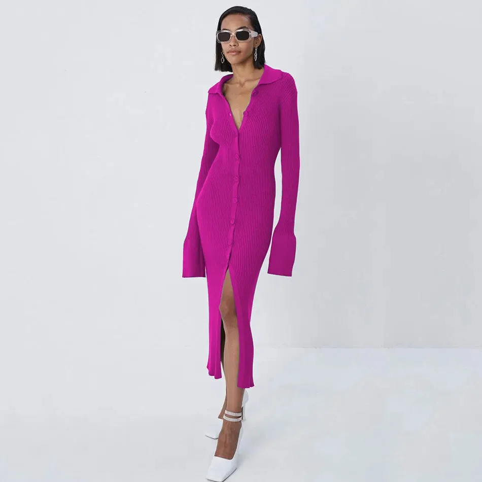 Long Sleeve Bodycon Knitted Maxi Sweater Lady Elegant Long Dress